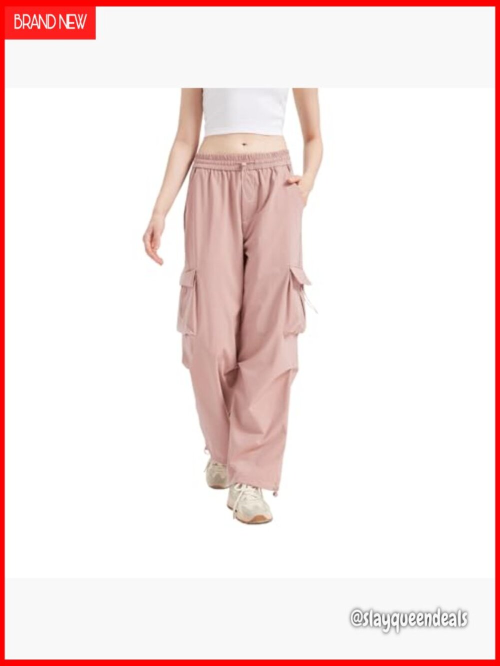 Wide Leg Cargo Pants with 5 Pockets, Waterproof Stretch Fabric, Elastic Waist - Picture 5 of 7